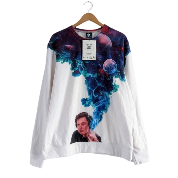 Aloha From Deer 'Just One Hit' Elon Musk White Crew Neck Sweatshirt Size XL - Picture 2 of 9